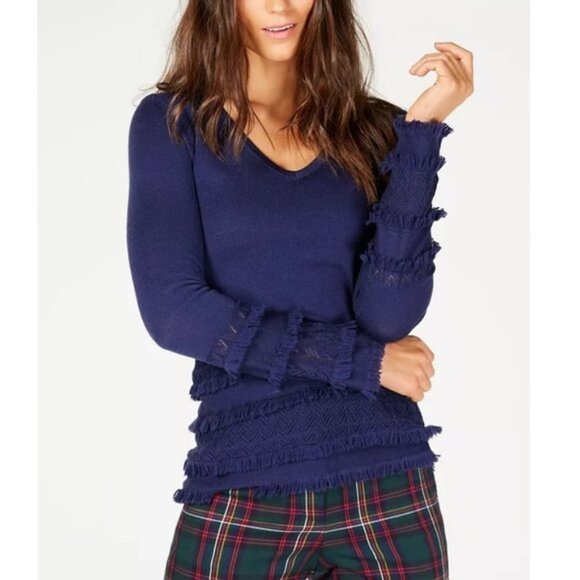 🎁 Trina Turk Merino Wool Fringe-Trim Sweater - Picture 1 of 7